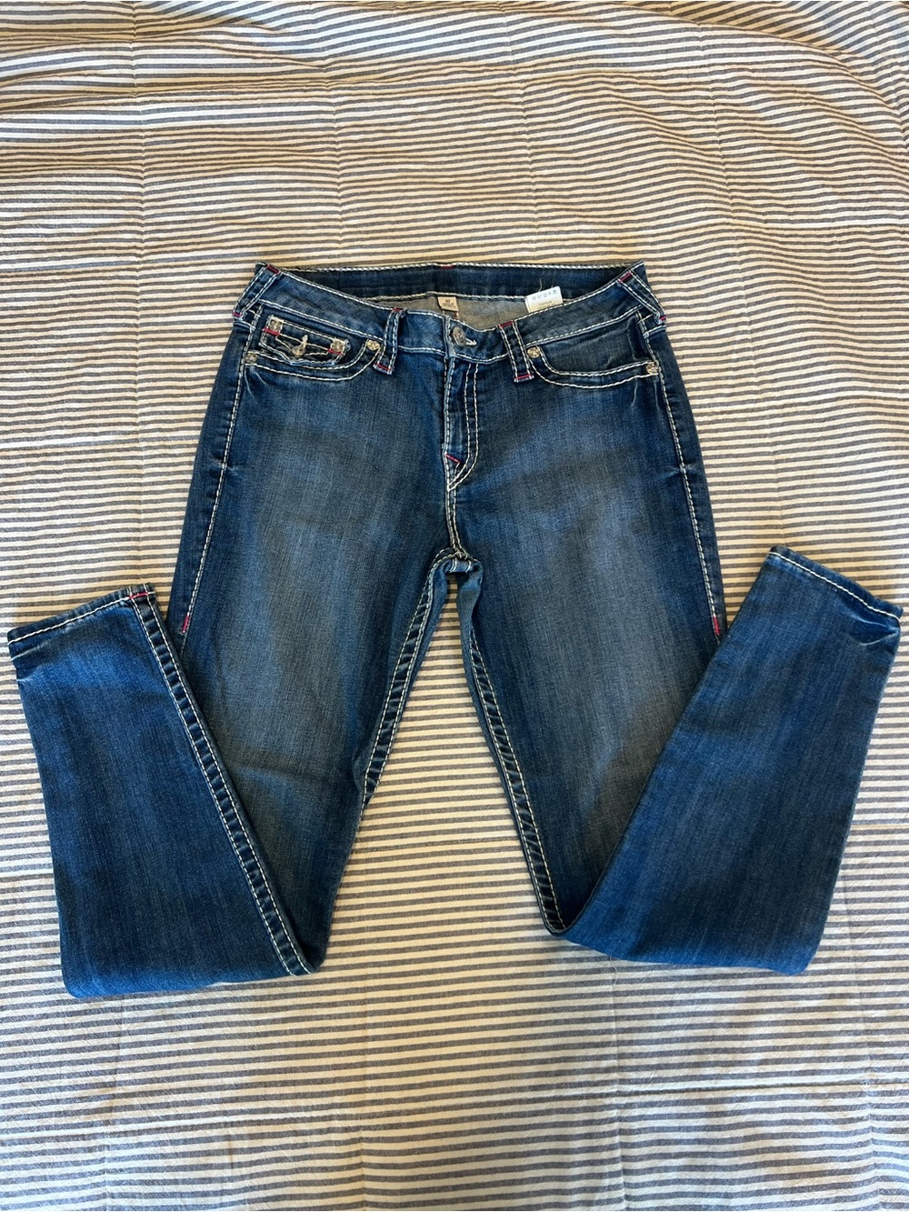 True Religion Y2K Skinny Jeans Pink Stitching - Picture 3 of 5